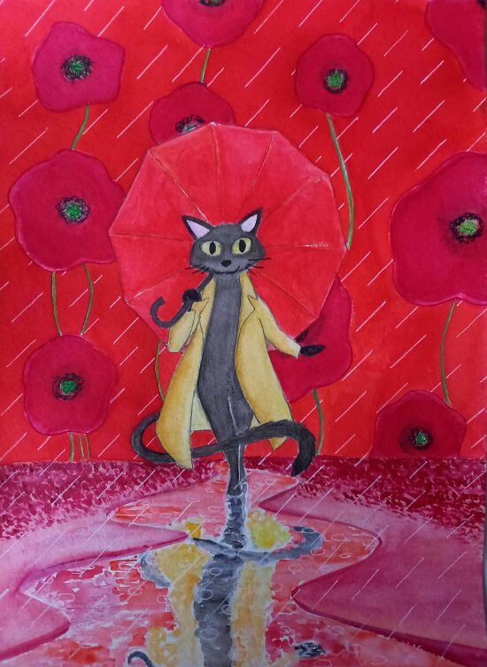 Chaton sous la pluie